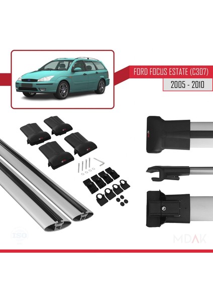Ford Focus 2 (C307) Sw 2005-2010 Arası ile Uyumlu Fly Model Ara Atkı Tavan Barı Gri 2 Adet indirimleri