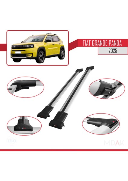 Fiat Grande Panda 2025-2025 Arası ile Uyumlu Fly Model Ara Atkı Tavan Barı Gri 2 Adet modelleri