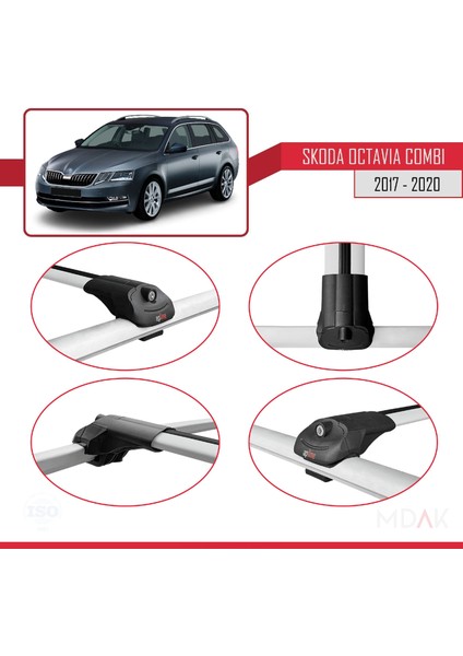Skoda Octavia 3 (5e) Combi Post-Facelift 2017-2020 Arası ile Uyumlu Ace-1 Ara Atkı Tavan Barı Gri 3 Adet fırsatları