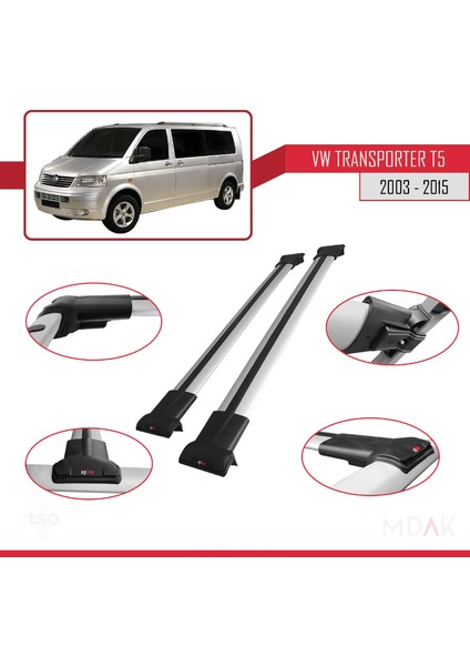 Volkswagen T5 Transporter 2003-2015 Arası ile Uyumlu Fly Model Ara Atkı Tavan Barı Gri 2 Adet modelleri