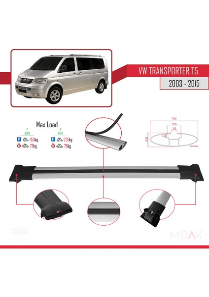 Volkswagen T5 Transporter 2003-2015 Arası ile Uyumlu Fly Model Ara Atkı Tavan Barı Gri 2 Adet fırsatları