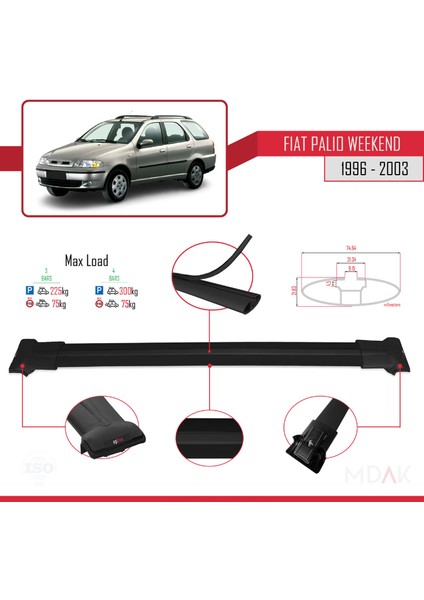 Fiat Palio (178) Weekend 1996-2003 Arası ile Uyumlu Fly Model Ara Atkı Tavan Barı Siyah 3 Adet modelleri