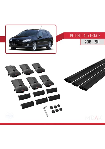 Peugeot 407 Sw 2005-2011 Arası ile Uyumlu Fly Model Ara Atkı Tavan Barı Siyah 3 Adet indirimleri