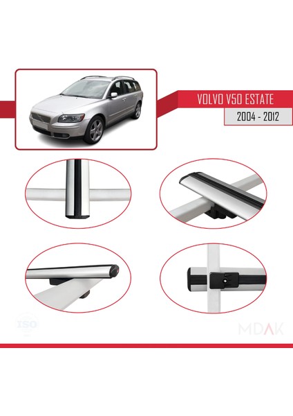 Volvo V50 2004-2012 Arası ile Uyumlu Basıc Model Ara Atkı Tavan Barı Gri 2 Adet fırsatları