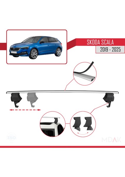 Skoda Scala 2019 ve Sonrası ile Uyumlu Ace-4 Ara Atkı Tavan Barı Gri 2 Adet modelleri