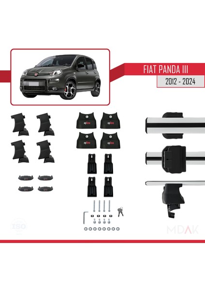 Fiat Panda 3 (319) 2012-2024 Arası ile Uyumlu Ace-4 Ara Atkı Tavan Barı Gri 2 Adet indirimleri