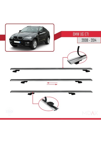 Bmw X6 (E71) 2008-2014 Arası ile Uyumlu Basıc Model Ara Atkı Tavan Barı Gri 3 Adet indirimleri