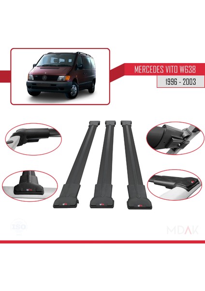 Mercedes Vito (W638) 1996-2003 Arası ile Uyumlu Fly Model Ara Atkı Tavan Barı Siyah 3 Adet fırsatları