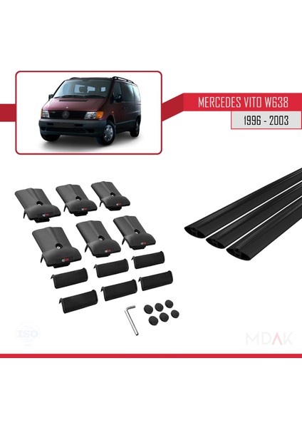 Mercedes Vito (W638) 1996-2003 Arası ile Uyumlu Fly Model Ara Atkı Tavan Barı Siyah 3 Adet indirimleri