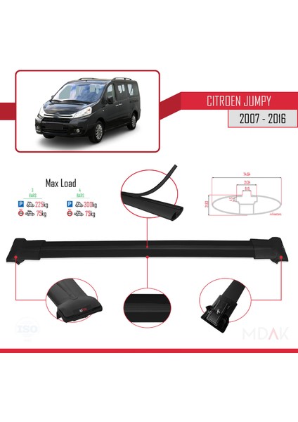 Citroen Jumpy 2 (G9) 2007-2016 Arası ile Uyumlu Fly Model Ara Atkı Tavan Barı Siyah 3 Adet modelleri