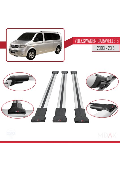 Volkswagen T5 Caravelle 2003-2015 Arası ile Uyumlu Fly Model Ara Atkı Tavan Barı Gri 3 Adet fırsatları