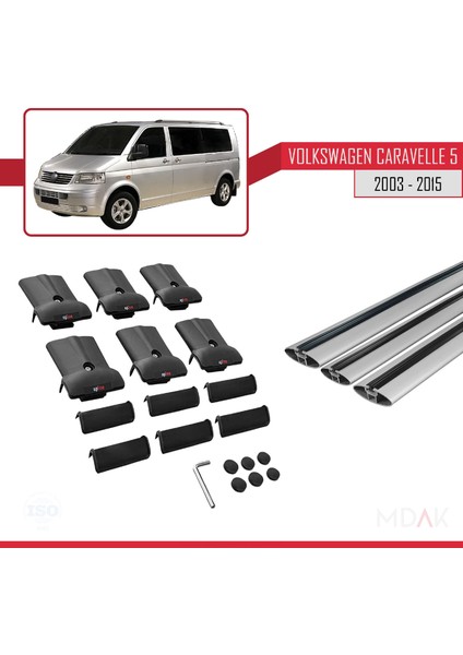 Volkswagen T5 Caravelle 2003-2015 Arası ile Uyumlu Fly Model Ara Atkı Tavan Barı Gri 3 Adet indirimleri
