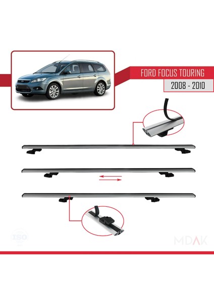 Ford Focus 2 (C307) Turnier 2008-2010 Arası ile Uyumlu Basıc Model Ara Atkı Tavan Barı Gri 2 Adet indirimleri