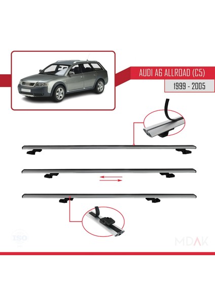 A6 (C5) Allroad 1999-2005 Arası ile Uyumlu Basıc Model Ara Atkı Tavan Barı Gri 2 Adet indirimleri