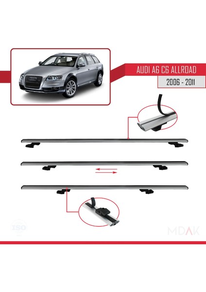 A6 (C6) Allroad 2006-2011 Arası ile Uyumlu Basıc Model Ara Atkı Tavan Barı Gri 2 Adet indirimleri