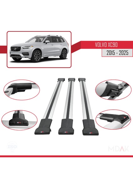 Volvo XC90 Iı 2015 ve Sonrası ile Uyumlu Fly Model Ara Atkı Tavan Barı Gri 3 Adet fırsatları