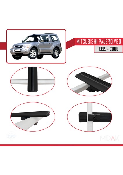 Mitsubishi Pajero (V60) 3 Kapı 1999-2006 Arası ile Uyumlu Basıc Model Ara Atkı Tavan Barı Siyah 3 Adet fırsatları