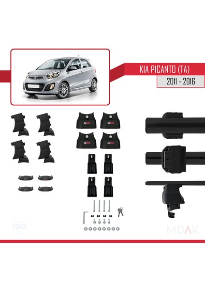 Kia Picanto 2 (Ta) 2011-2016 Arası ile Uyumlu Ace-4 Ara Atkı Tavan Barı Siyah 2 Adet indirimleri