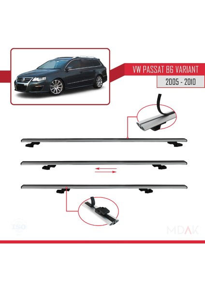 Volkswagen Passat B6 (3c) Variant 2005-2010 Arası ile Uyumlu Basıc Model Ara Atkı Tavan Barı Gri 2 Adet indirimleri