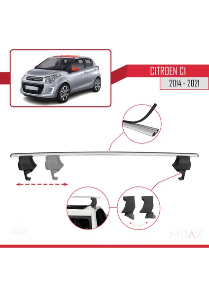 Citroen C1 (AB40) 2014-2021 Arası ile Uyumlu Ace-4 Ara Atkı Tavan Barı Gri 2 Adet modelleri