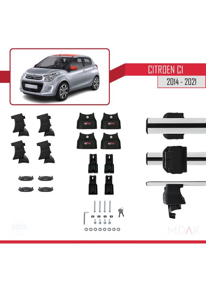 Citroen C1 (AB40) 2014-2021 Arası ile Uyumlu Ace-4 Ara Atkı Tavan Barı Gri 2 Adet indirimleri