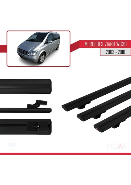 Mercedes Viano 2 (W639) Pre-Facelift 2003-2010 Arası ile Uyumlu Basıc Model Ara Atkı Tavan Barı Siyah 3 Adet modelleri