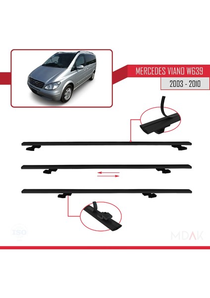 Mercedes Viano 2 (W639) Pre-Facelift 2003-2010 Arası ile Uyumlu Basıc Model Ara Atkı Tavan Barı Siyah 3 Adet indirimleri
