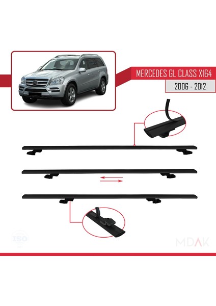 Mercedes Gl Class (X164) 2006-2012 Arası ile Uyumlu Basıc Model Ara Atkı Tavan Barı Siyah 2 Adet indirimleri