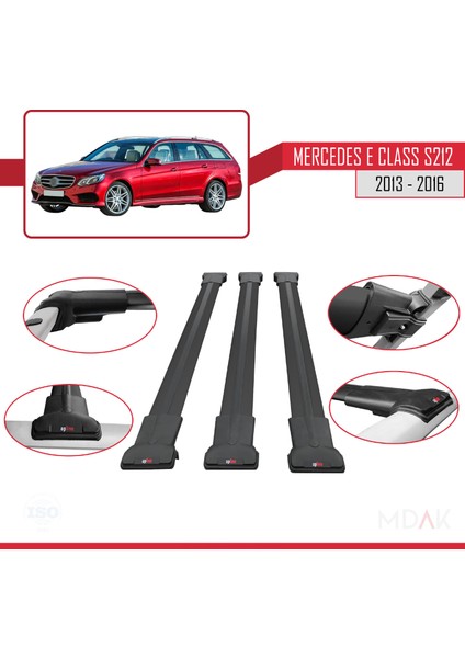 Mercedes E Class S212 2013-2016 Arası ile Uyumlu Fly Model Ara Atkı Tavan Barı Siyah 3 Adet fırsatları