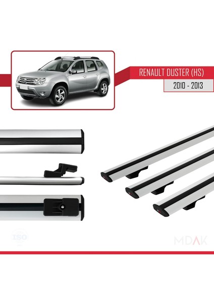Renault Duster (Hs) Pre-Facelift 2010-2013 Arası ile Uyumlu Basıc Model Ara Atkı Tavan Barı Gri 3 Adet modelleri