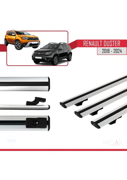 Renault Duster 2 (Hm) 2018 ve Sonrası ile Uyumlu Basıc Model Ara Atkı Tavan Barı Gri 3 Adet modelleri