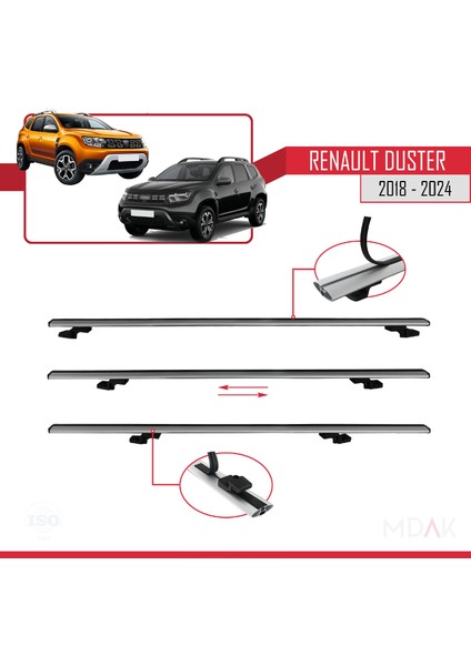 Renault Duster 2 (Hm) 2018 ve Sonrası ile Uyumlu Basıc Model Ara Atkı Tavan Barı Gri 3 Adet indirimleri