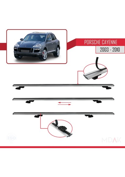 Porsche Cayenne (9pa) 2003-2010 Arası ile Uyumlu Basıc Model Ara Atkı Tavan Barı Gri 2 Adet indirimleri