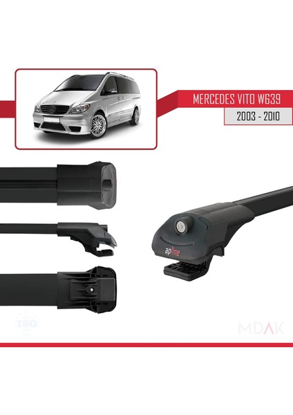 Mercedes Vito 2 (W639) Pre-Facelift 2003-2010 Arası ile Uyumlu Ace-1 Ara Atkı Tavan Barı Siyah 3 Adet modelleri