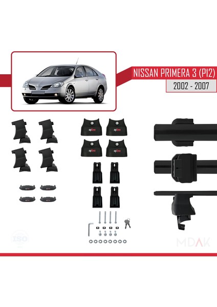 Nissan Primera 3 (P12) 2002-2007 Arası ile Uyumlu Ace-4 Ara Atkı Tavan Barı Siyah 2 Adet indirimleri