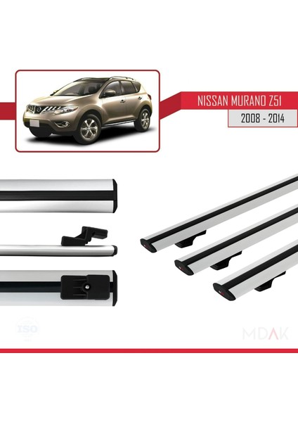 Nissan Murano 2 (Z51) 2008-2014 Arası ile Uyumlu Basıc Model Ara Atkı Tavan Barı Gri 3 Adet modelleri