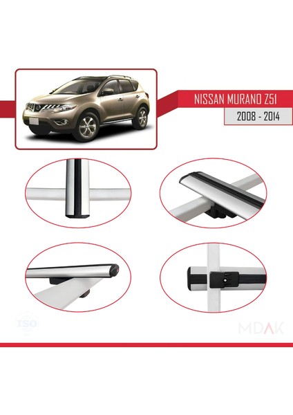 Nissan Murano 2 (Z51) 2008-2014 Arası ile Uyumlu Basıc Model Ara Atkı Tavan Barı Gri 3 Adet fırsatları