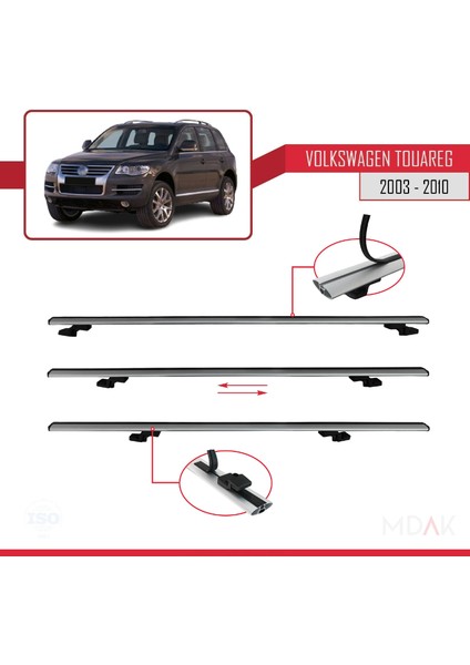 Volkswagen Touareg (7l) 2002-2010 Arası ile Uyumlu Basıc Model Ara Atkı Tavan Barı Gri 3 Adet indirimleri