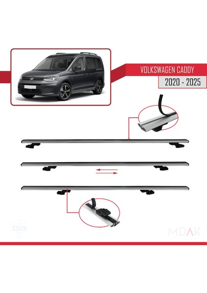 Volkswagen Caddy 4 (Sb) 2020 ve Sonrası ile Uyumlu Basıc Model Ara Atkı Tavan Barı Gri 3 Adet indirimleri