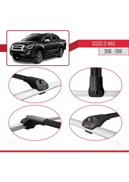 Isuzu D-Max 2 (RT85) Post-Facelift 2016-2019 Arası ile Uyumlu Ace-1 Ara Atkı Tavan Barı Siyah 3 Adet fırsatları