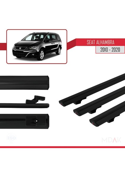 Seat Alhambra 2 (7n) 2010-2020 Arası ile Uyumlu Basıc Model Ara Atkı Tavan Barı Siyah 3 Adet modelleri