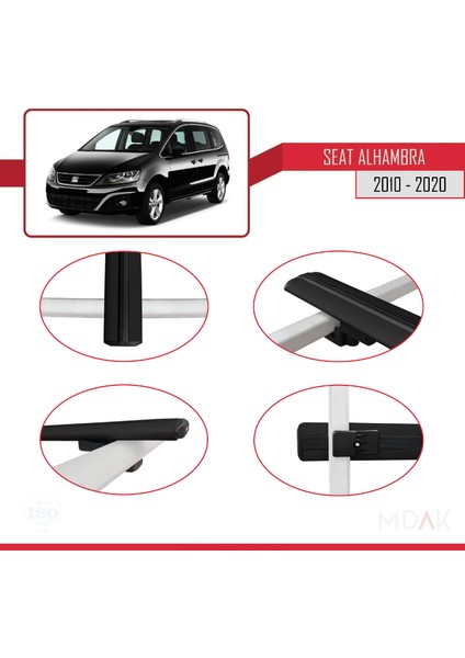 Seat Alhambra 2 (7n) 2010-2020 Arası ile Uyumlu Basıc Model Ara Atkı Tavan Barı Siyah 3 Adet fırsatları