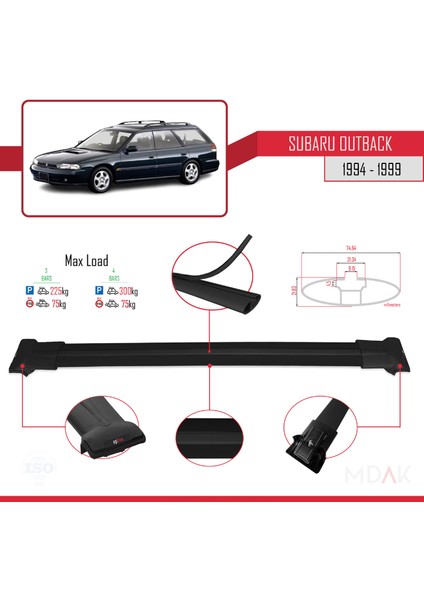 Subaru Outback 1994-1999 Arası ile Uyumlu Fly Model Ara Atkı Tavan Barı Siyah 3 Adet modelleri