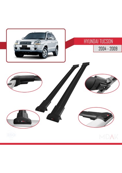 Hyundai Tucson (Jm) 2004-2009 Arası ile Uyumlu Fly Model Ara Atkı Tavan Barı Siyah 2 Adet modelleri
