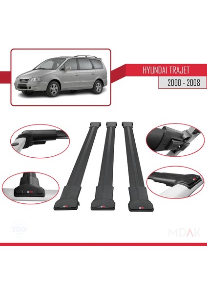 Hyundai Trajet 2000-2008 Arası ile Uyumlu Fly Model Ara Atkı Tavan Barı Siyah 3 Adet fırsatları