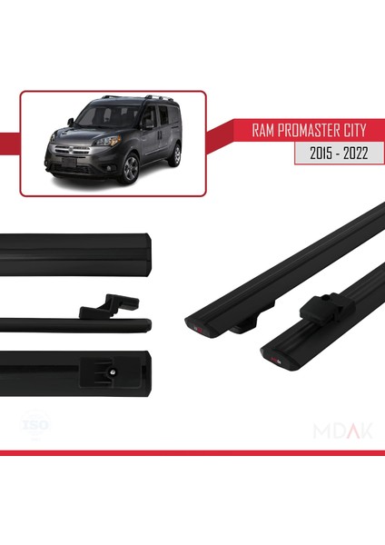 Ram Promaster City (636) 2015-2022 Arası ile Uyumlu Basıc Model Ara Atkı Tavan Barı Siyah 2 Adet