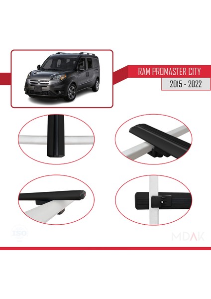 Ram Promaster City (636) 2015-2022 Arası ile Uyumlu Basıc Model Ara Atkı Tavan Barı Siyah 2 Adet