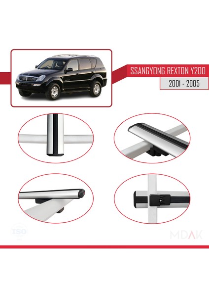 Ssangyong Rexton (Y200) 2001-2005 Arası ile Uyumlu Basıc Model Ara Atkı Tavan Barı Gri 3 Adet fırsatları