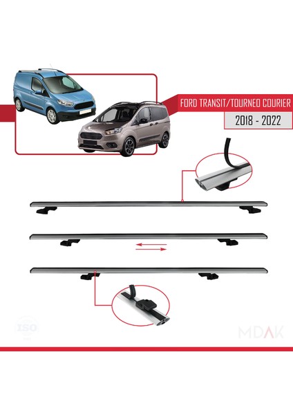 Ford Transit/tourneo Courier Post-Facelift 2018-2022 Arası ile Uyumlu Basıc Model Ara Atkı Tavan Barı Gri 4 Adet fırsatları