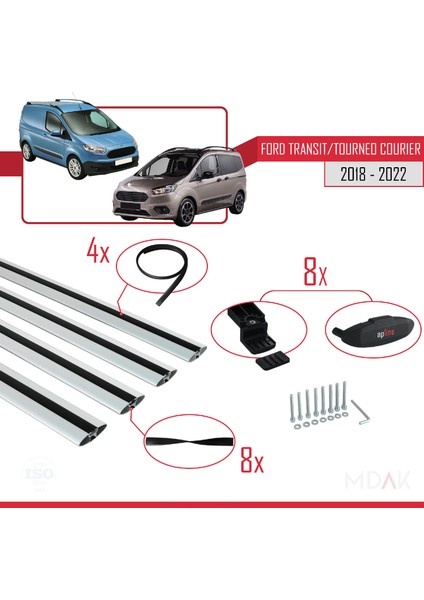 Ford Transit/tourneo Courier Post-Facelift 2018-2022 Arası ile Uyumlu Basıc Model Ara Atkı Tavan Barı Gri 4 Adet indirimleri